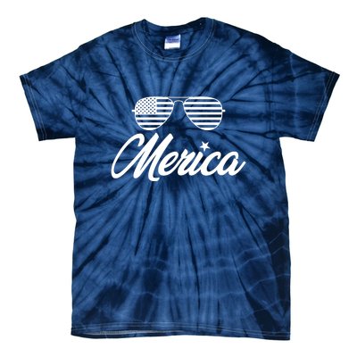 Merica Sunglasses American Flag Celebrate 4th Of July Tie-Dye T-Shirt