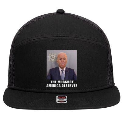 Mug Shot America Deserves Funny AntiBiden 7 Panel Mesh Trucker Snapback Hat