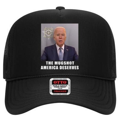 Mug Shot America Deserves Funny AntiBiden High Crown Mesh Back Trucker Hat