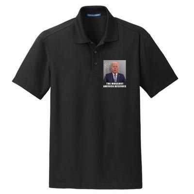 Mug Shot America Deserves Funny AntiBiden Dry Zone Grid Polo