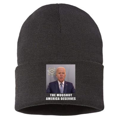 Mug Shot America Deserves Funny AntiBiden Sustainable Knit Beanie