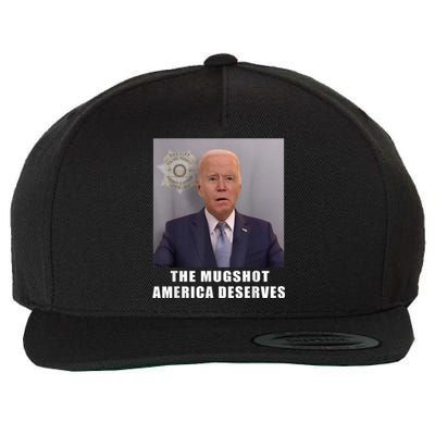 Mug Shot America Deserves Funny AntiBiden Wool Snapback Cap