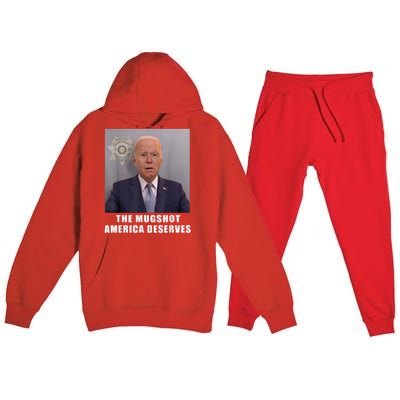 Mug Shot America Deserves Funny AntiBiden Premium Hooded Sweatsuit Set