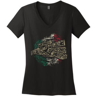 Mexico Sacred Aztec Calendar Mexican Eagle Archeological Women's V-Neck T-Shirt