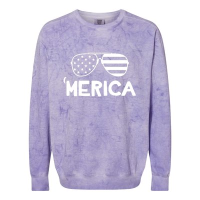 Merica Sunglasses American Flag Celebrate 4th Of July Patriotic Colorblast Crewneck Sweatshirt