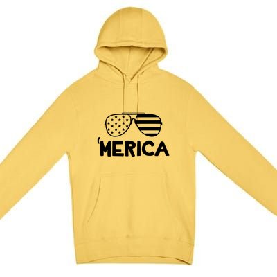 Merica Sunglasses American Flag Celebrate 4th Of July Patriotic Premium Pullover Hoodie