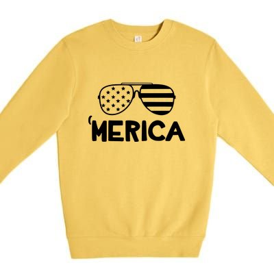 Merica Sunglasses American Flag Celebrate 4th Of July Patriotic Premium Crewneck Sweatshirt