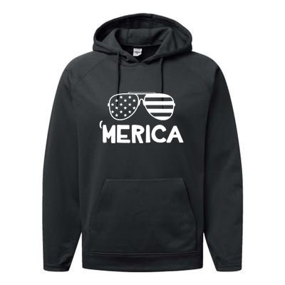 Merica Sunglasses American Flag Celebrate 4th Of July Patriotic Performance Fleece Hoodie