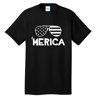 Merica Sunglasses American Flag Celebrate 4th Of July Patriotic Tall T-Shirt