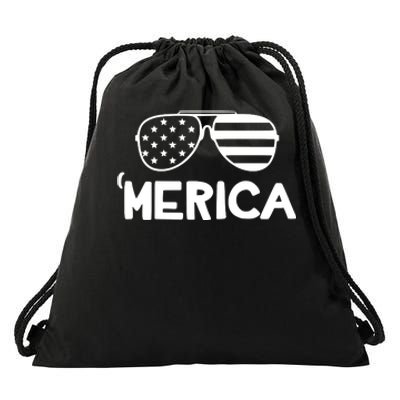 Merica Sunglasses American Flag Celebrate 4th Of July Patriotic Drawstring Bag