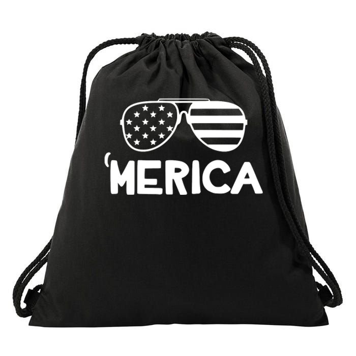 Merica Sunglasses American Flag Celebrate 4th Of July Patriotic Drawstring Bag