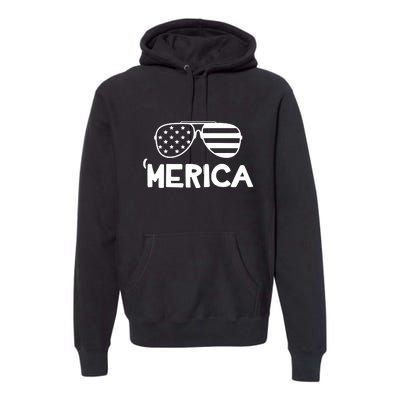 Merica Sunglasses American Flag Celebrate 4th Of July Patriotic Premium Hoodie