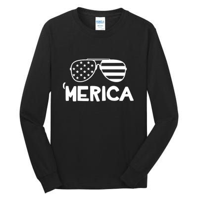 Merica Sunglasses American Flag Celebrate 4th Of July Patriotic Tall Long Sleeve T-Shirt