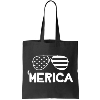 Merica Sunglasses American Flag Celebrate 4th Of July Patriotic Tote Bag