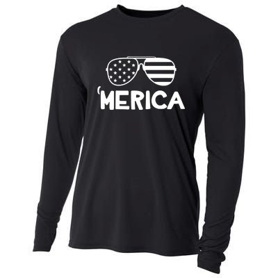 Merica Sunglasses American Flag Celebrate 4th Of July Patriotic Cooling Performance Long Sleeve Crew