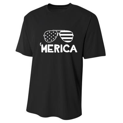 Merica Sunglasses American Flag Celebrate 4th Of July Patriotic Performance Sprint T-Shirt