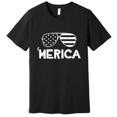 Merica Sunglasses American Flag Celebrate 4th Of July Patriotic Premium T-Shirt