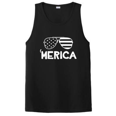 Merica Sunglasses American Flag Celebrate 4th Of July Patriotic PosiCharge Competitor Tank