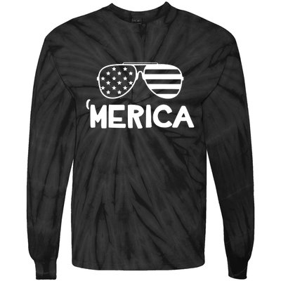 Merica Sunglasses American Flag Celebrate 4th Of July Patriotic Tie-Dye Long Sleeve Shirt