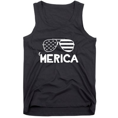 Merica Sunglasses American Flag Celebrate 4th Of July Patriotic Tank Top