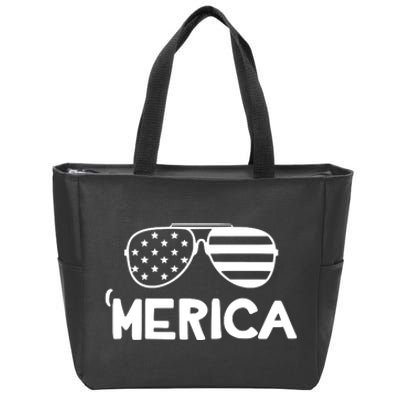 Merica Sunglasses American Flag Celebrate 4th Of July Patriotic Zip Tote Bag