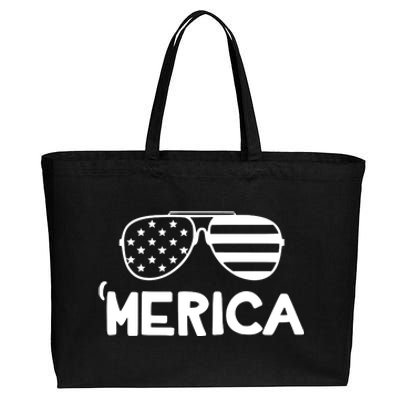 Merica Sunglasses American Flag Celebrate 4th Of July Patriotic Cotton Canvas Jumbo Tote