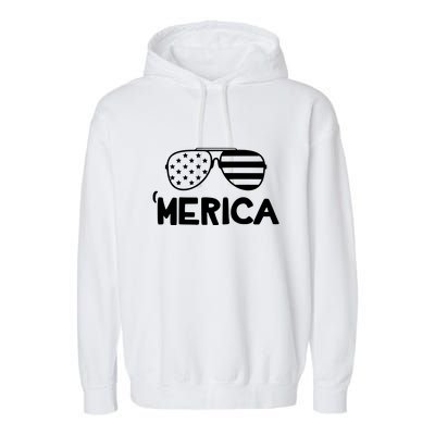 Merica Sunglasses American Flag Celebrate 4th Of July Patriotic Garment-Dyed Fleece Hoodie