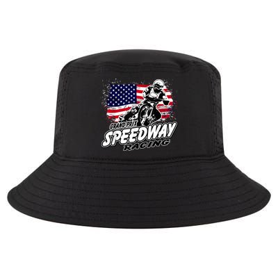Motorcycle Speedway American Flag Flat Track Race Cool Comfort Performance Bucket Hat