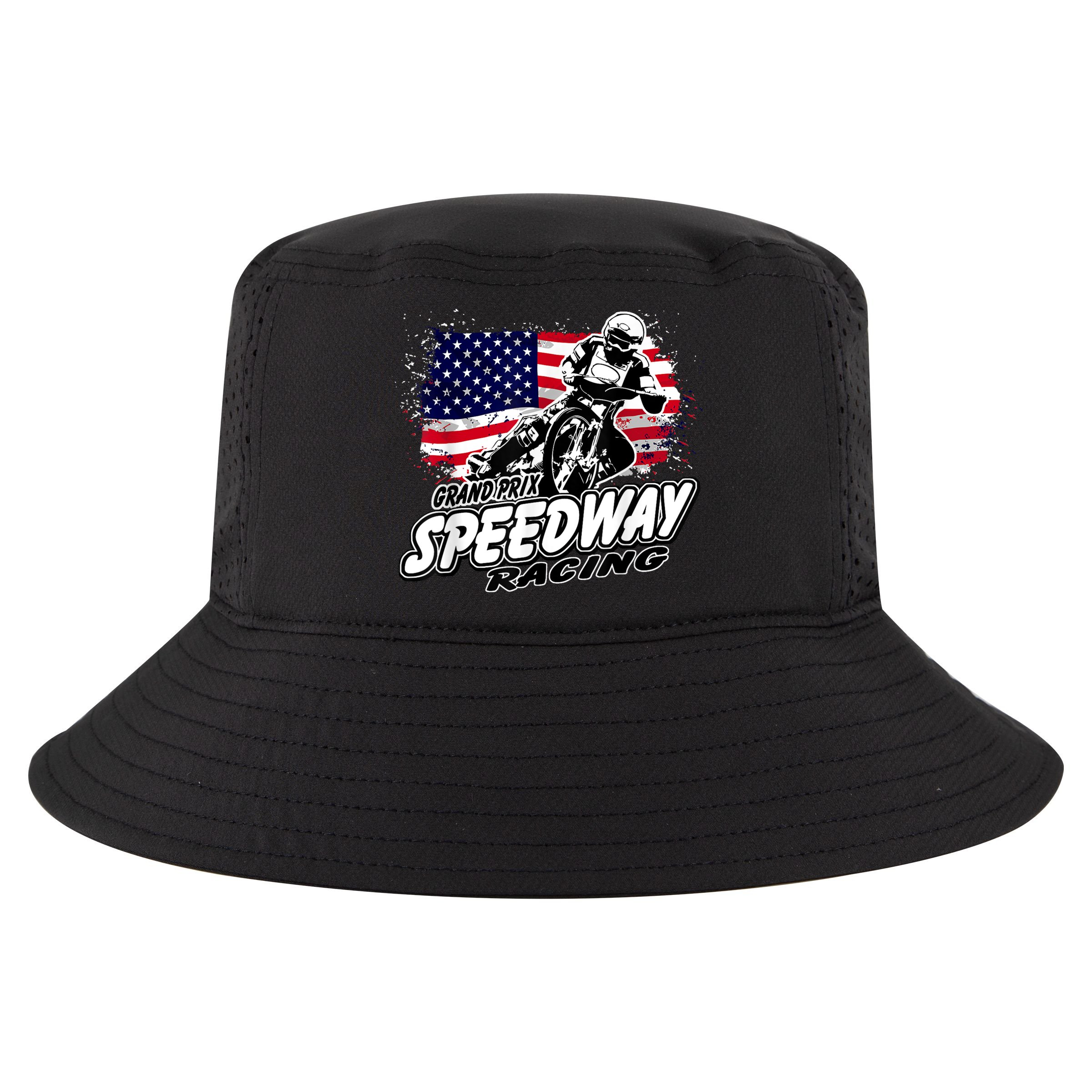 Motorcycle Speedway American Flag Flat Track Race Cool Comfort Performance Bucket Hat