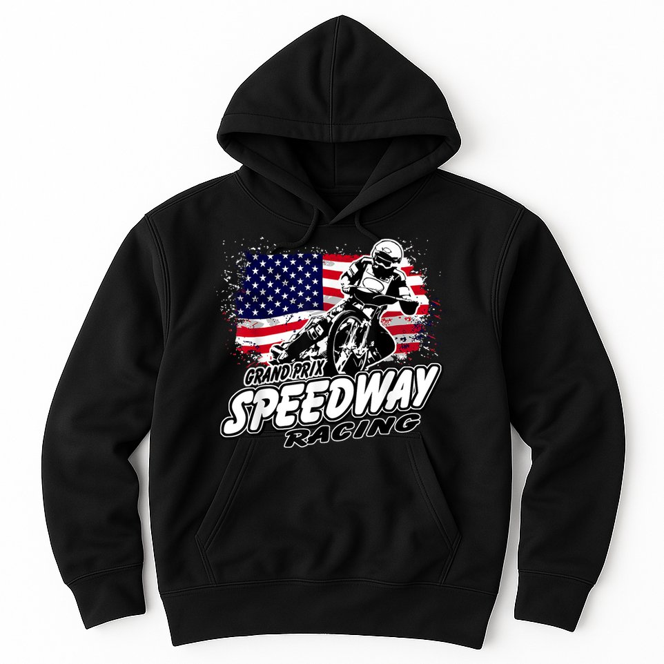 Motorcycle Speedway American Flag Flat Track Race Hoodie