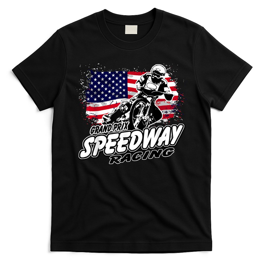 Motorcycle Speedway American Flag Flat Track Race T-Shirt