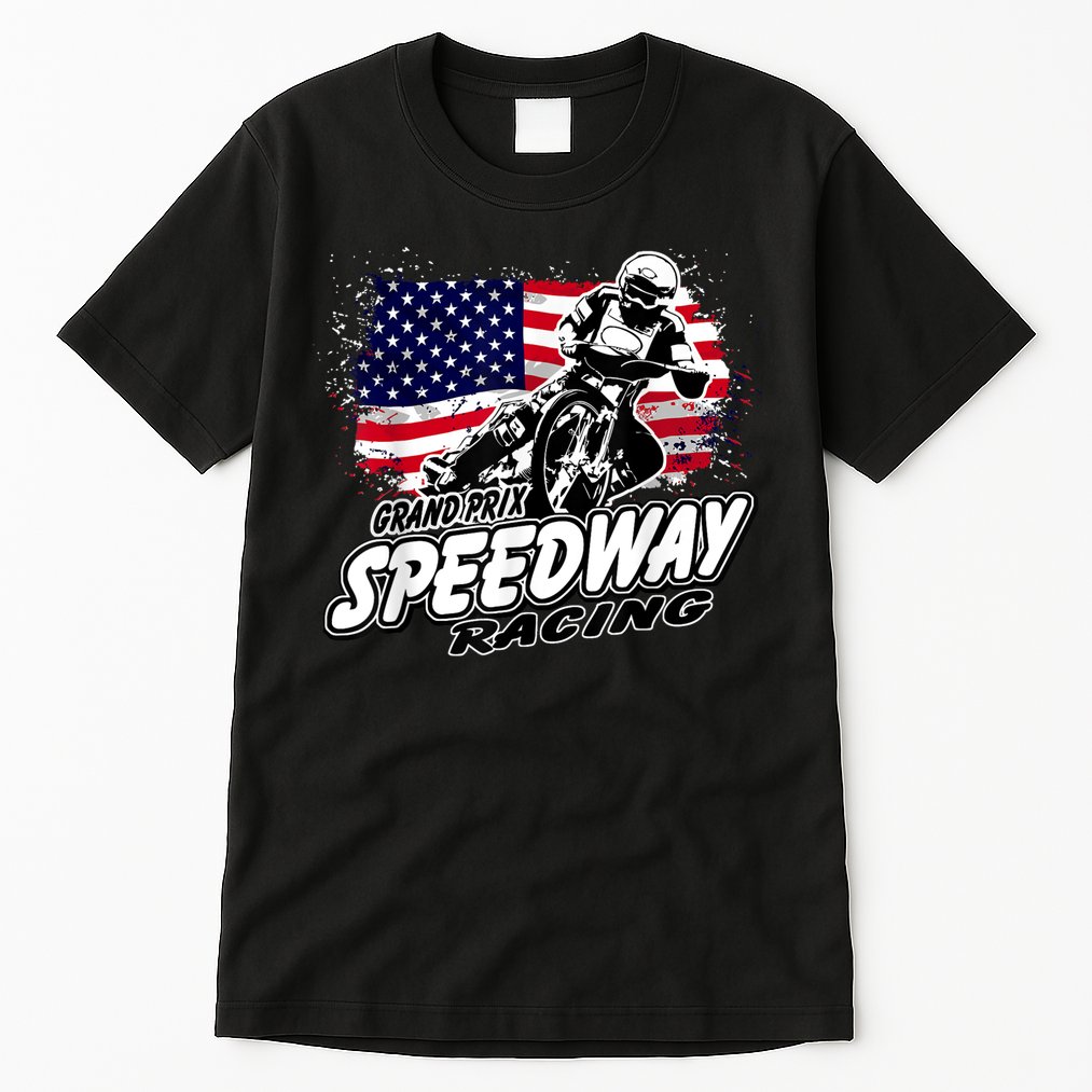 Motorcycle Speedway American Flag Flat Track Race Tall T-Shirt