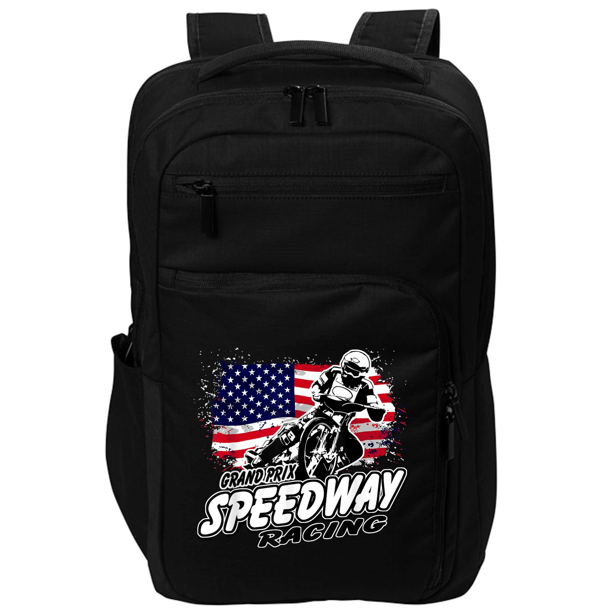 Motorcycle Speedway American Flag Flat Track Race Impact Tech Backpack