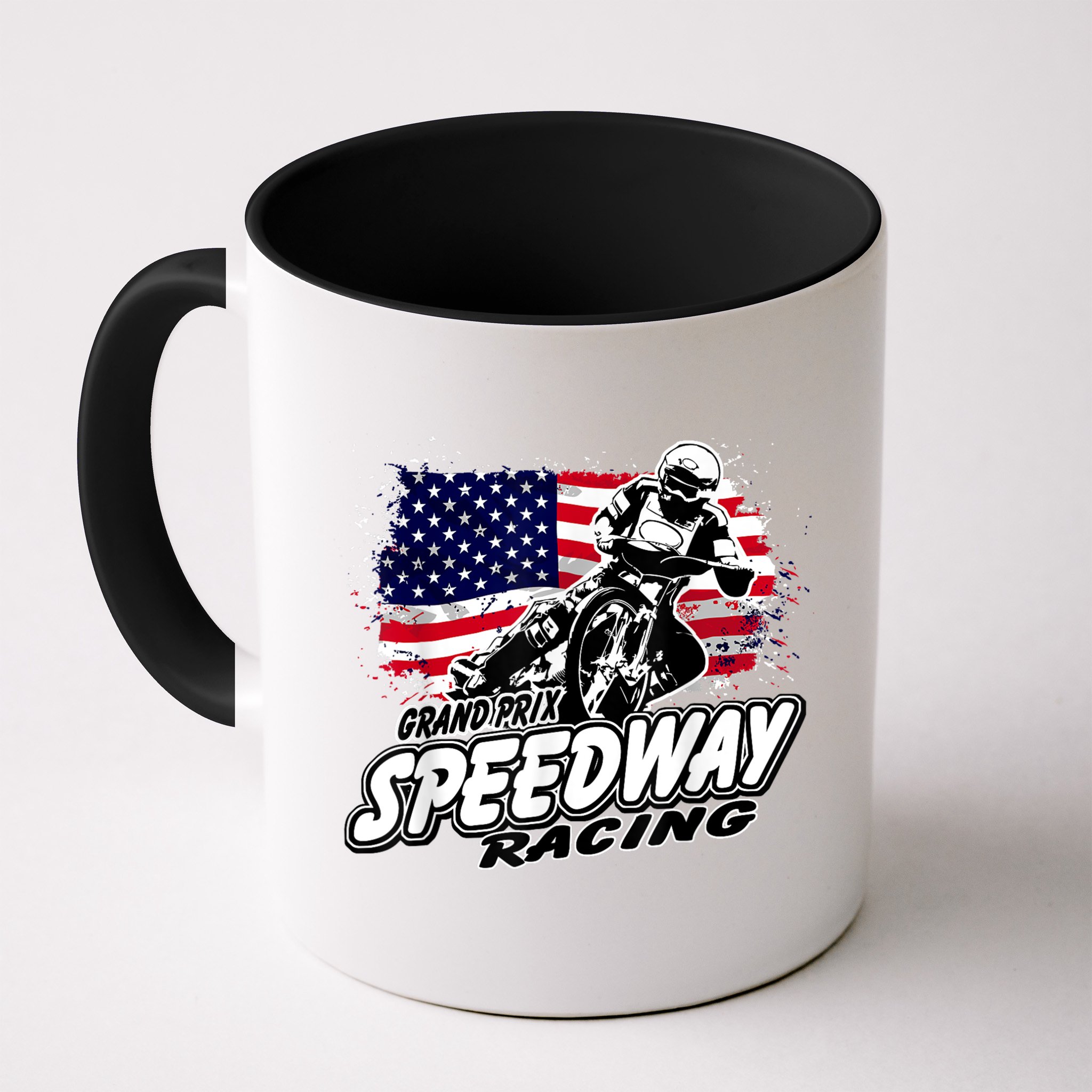 Motorcycle Speedway American Flag Flat Track Race Mug