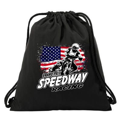 Motorcycle Speedway American Flag Flat Track Race Drawstring Bag