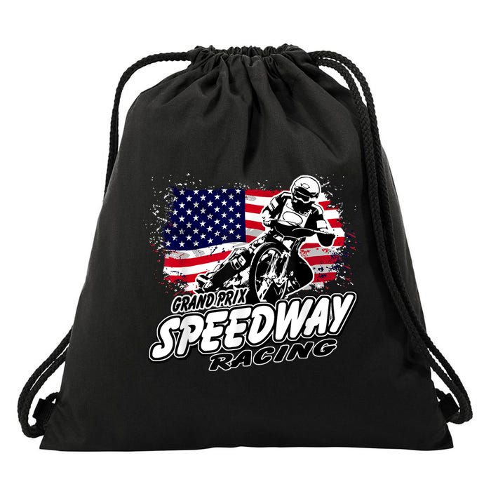 Motorcycle Speedway American Flag Flat Track Race Drawstring Bag
