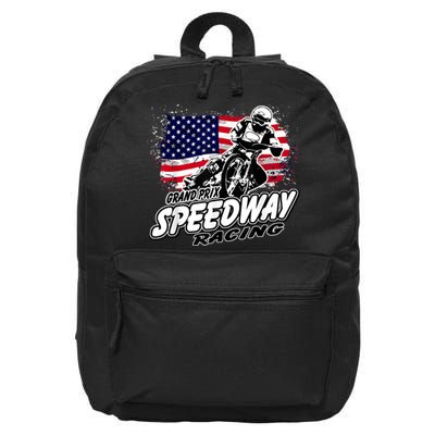 Motorcycle Speedway American Flag Flat Track Race 16 in Basic Backpack