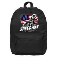 Motorcycle Speedway American Flag Flat Track Race 16 in Basic Backpack