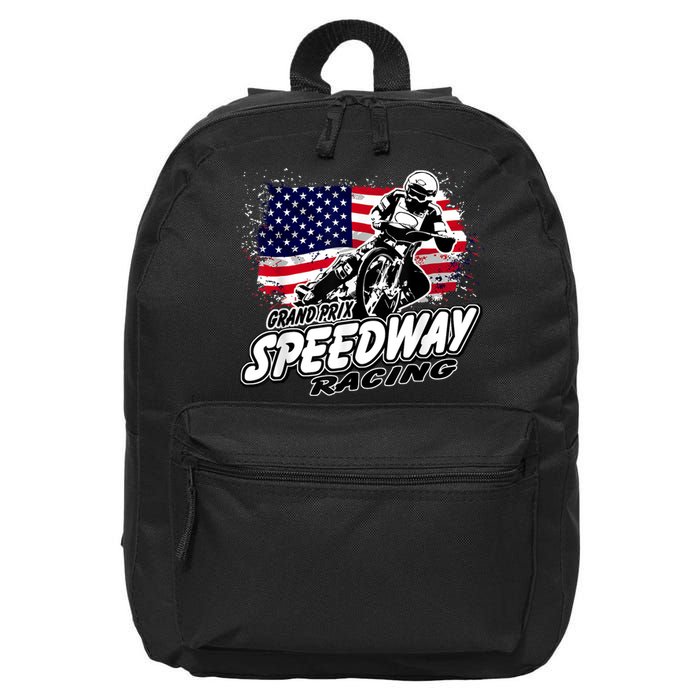 Motorcycle Speedway American Flag Flat Track Race 16 in Basic Backpack