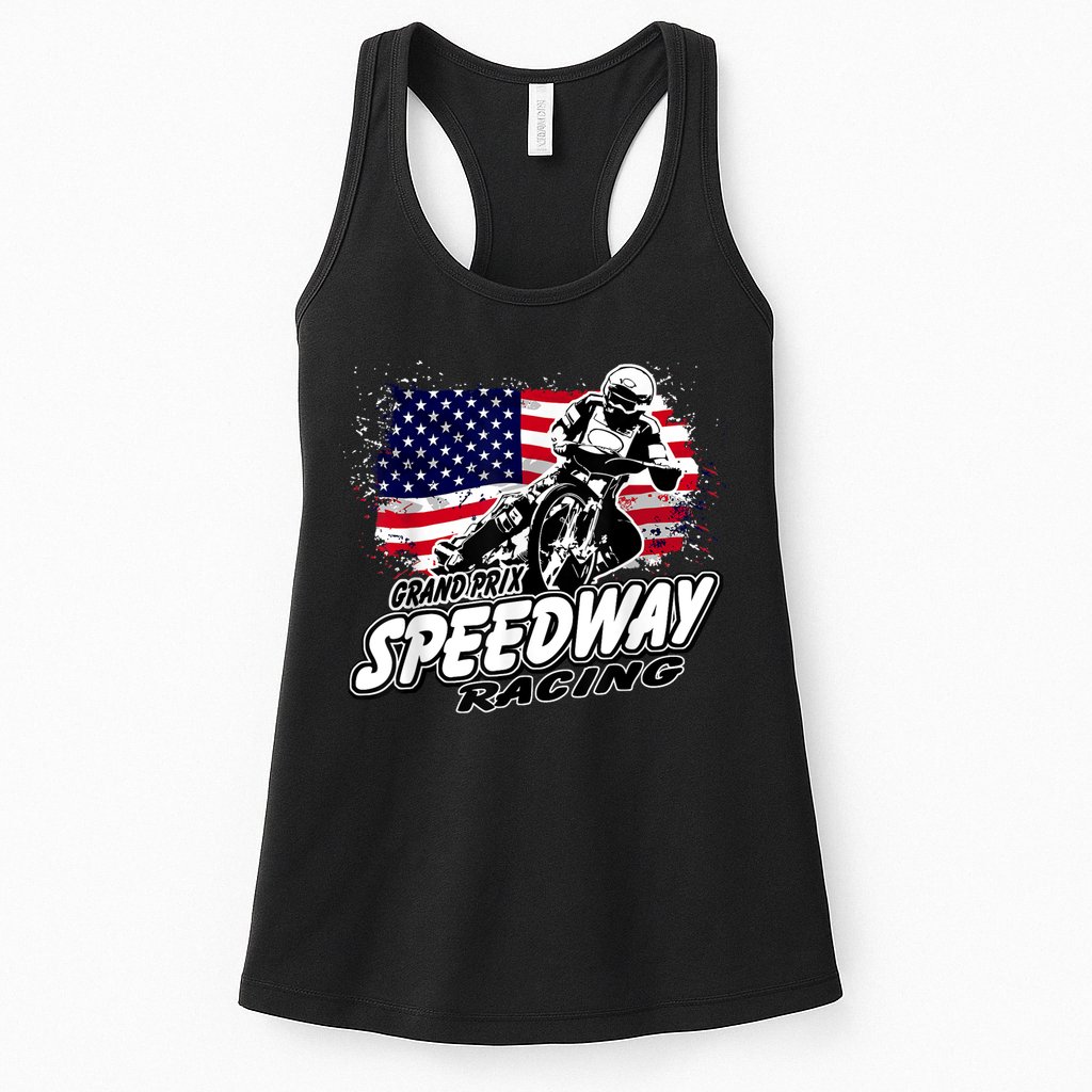 Motorcycle Speedway American Flag Flat Track Race Womens Tank Top