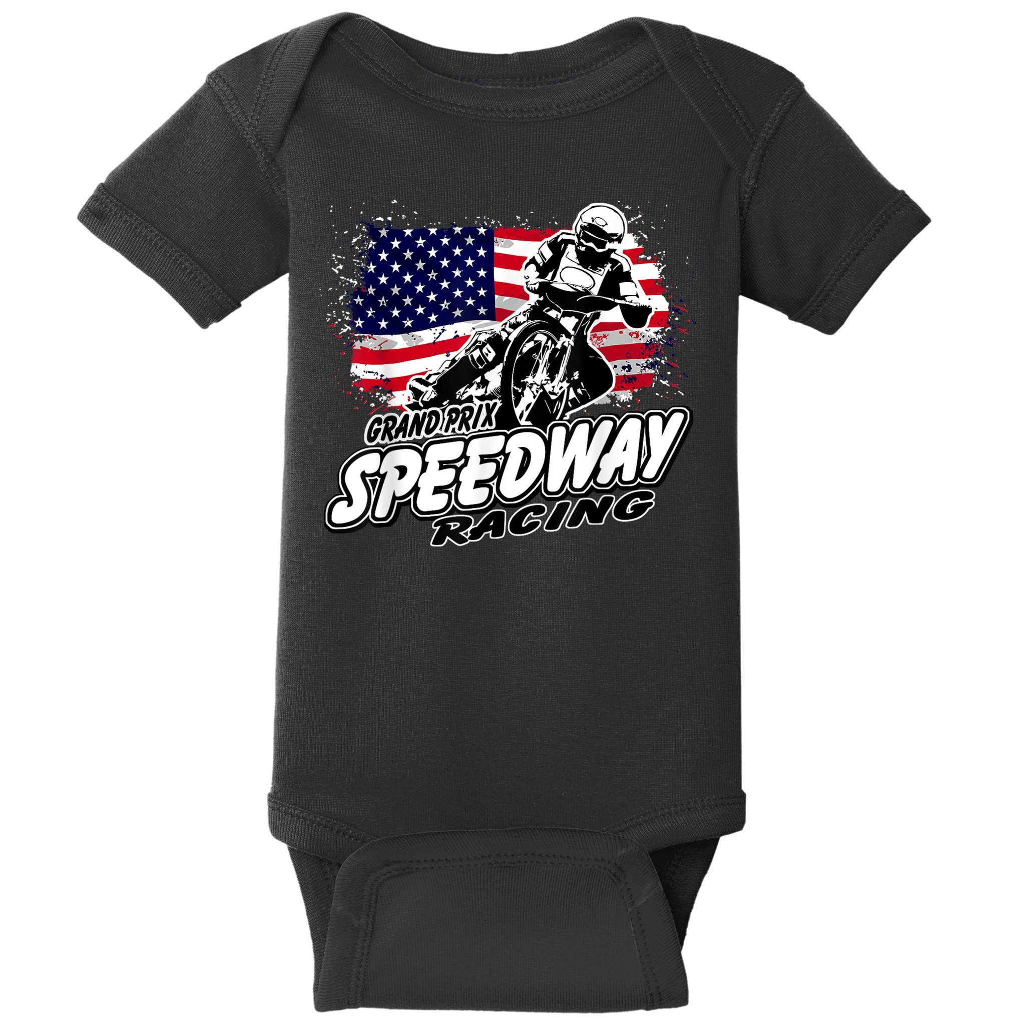 Motorcycle Speedway American Flag Flat Track Race Baby Bodysuit
