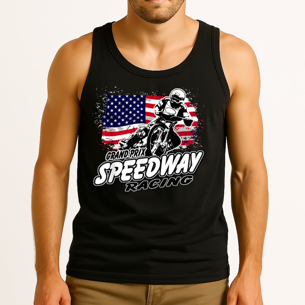 Motorcycle Speedway American Flag Flat Track Race Tank Top
