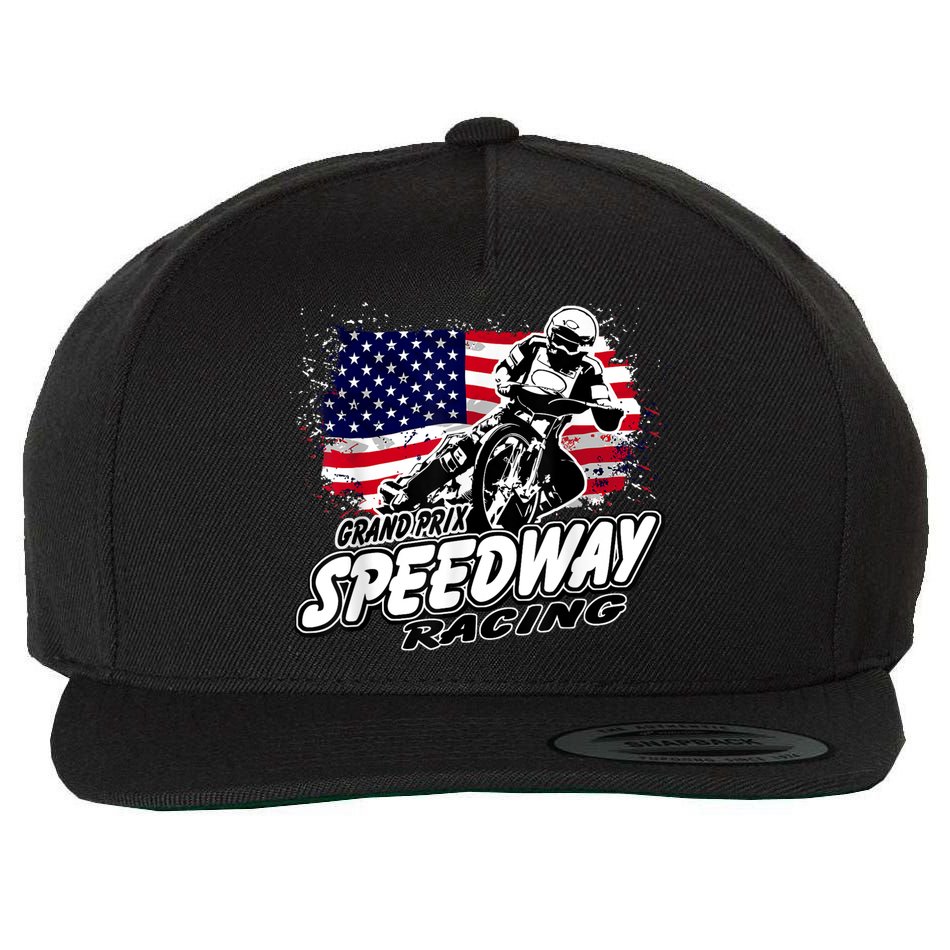 Motorcycle Speedway American Flag Flat Track Race Wool Snapback Cap
