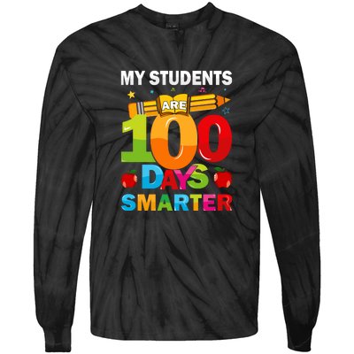 My Students Are 100 Days Smarter Happy Teacher School Tie-Dye Long Sleeve Shirt