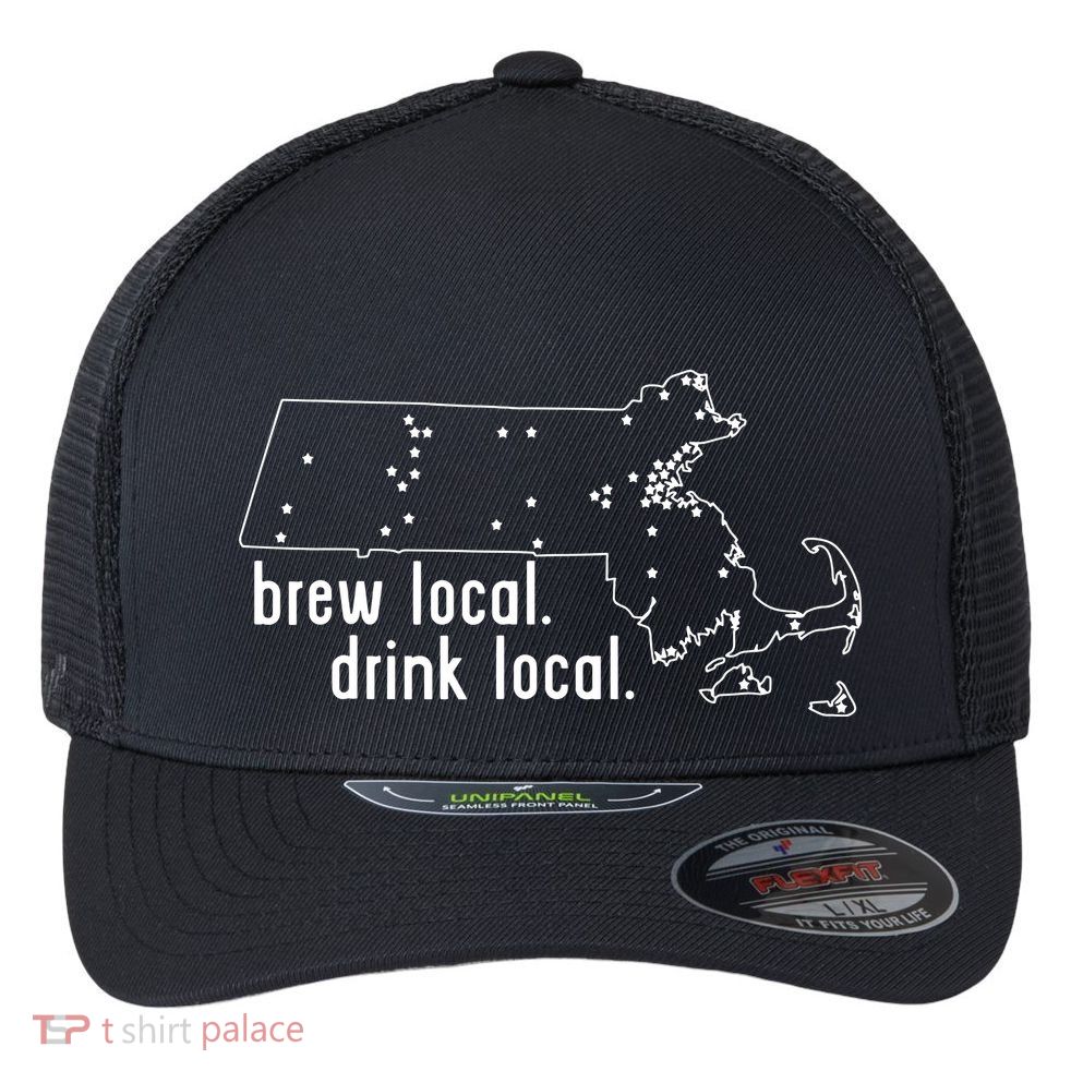 Massachusetts State Brewery Map Craft Beer Graphic Flexfit Unipanel Trucker Cap