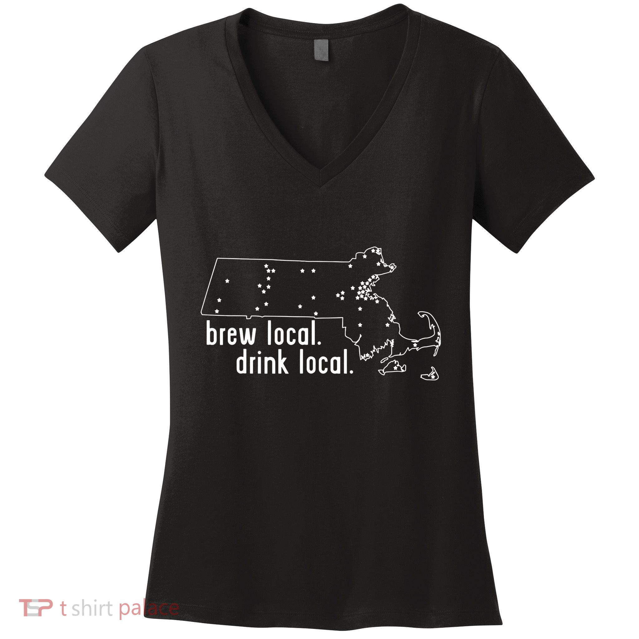 Massachusetts State Brewery Map Craft Beer Graphic Women's V-Neck T-Shirt