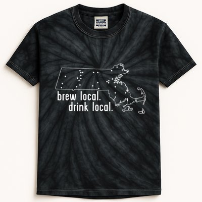 Massachusetts State Brewery Map Craft Beer Graphic Kids Tie-Dye T-Shirt