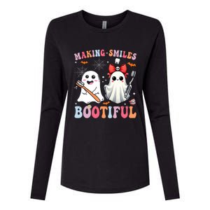 Making Smiles Bootiful Dentist Funny Halloween Ghost Dental Womens Cotton Relaxed Long Sleeve T-Shirt