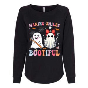 Making Smiles Bootiful Dentist Funny Halloween Ghost Dental Womens California Wash Sweatshirt