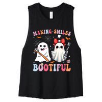 Making Smiles Bootiful Dentist Funny Halloween Ghost Dental Women's Racerback Cropped Tank